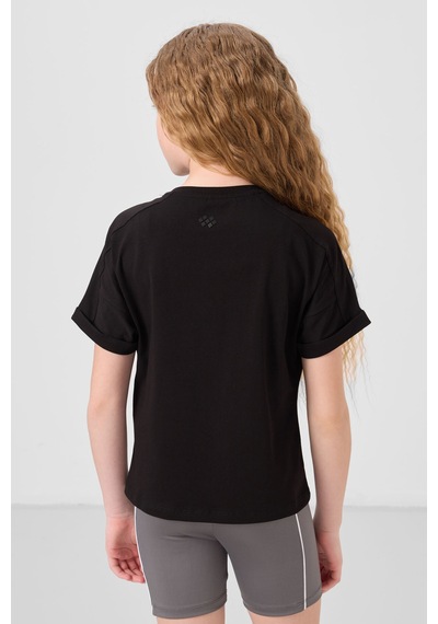 Siyah Pamuklu O Yaka Oversize Fit Basic Kız Çocuk T-shirt - 75182 Siyah