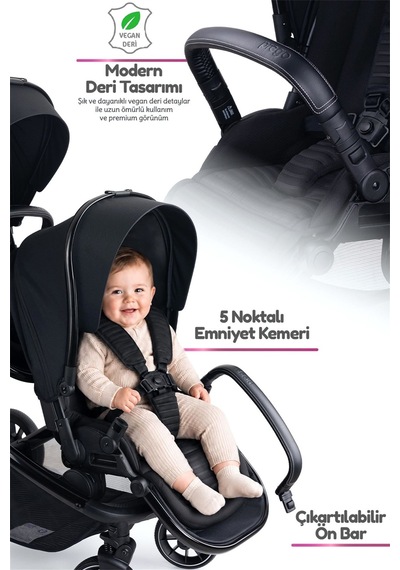 Prego İbiza New Pro İkiz Bebek Arabası Siyah
