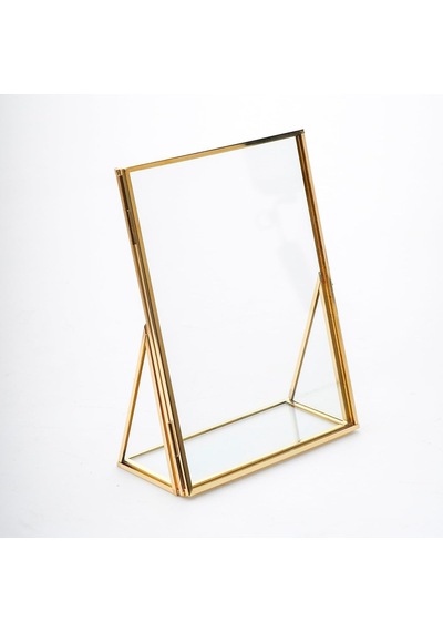 20x15cm Pirinç Gold Kapaklı Cam Masaüstü Fotoğraf Çerçevesi