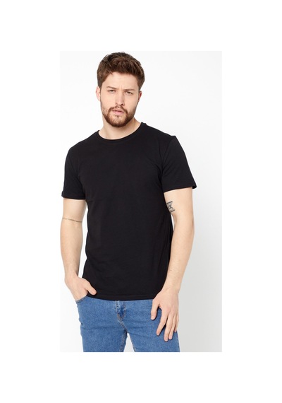 Mmetalic Erkek Siyah %100 Pamuk T- Shirt Regular Fit Rahat Kesim Bisiklet Yaka Basic Tişört Siyah