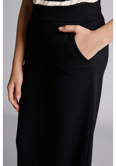 Defacto Wıde Leg Waffle Pantolon Kız Çocuk E8293a826spbk81 Siyah-bk81
