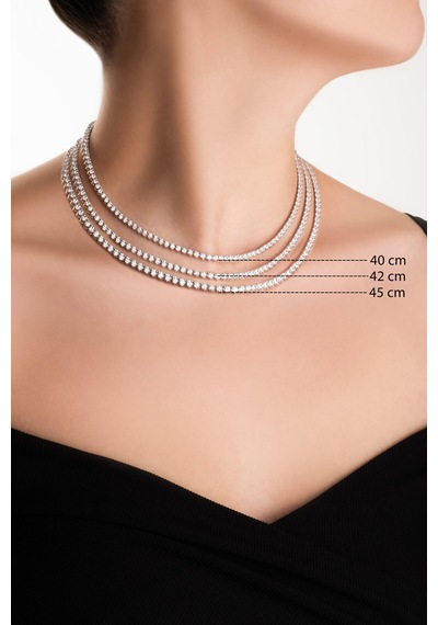 So Chic... Zirkon Taşlı 18 Ayar Beyaz Altın Kaplama Gümüş Su Yolu Kolye Gümüş - Rodyum