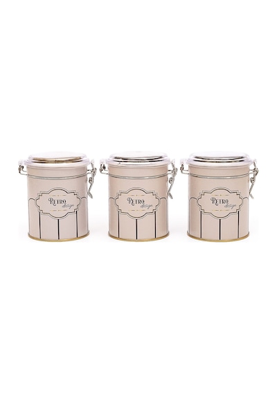 Retro Desenli Kilitli Kapaklı Yuvarlak Metal Saklama Kabı 3 Lü Set, 9 X 11 CM