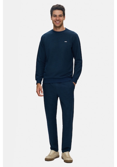 UCLA Luca Lacivert Bisiklet Yaka Krinkıl Hafif Kumaş Metal Logolu Standard Fit Erkek Sweatshirt
