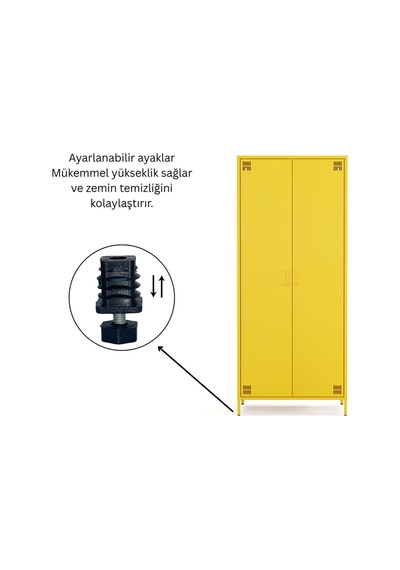 Pera Metal Elbise Dolabı, Soyunma Dolabı, İki Kapılı, 80,50 X 50 X 189,50 Cm Ral 1018 Sarı