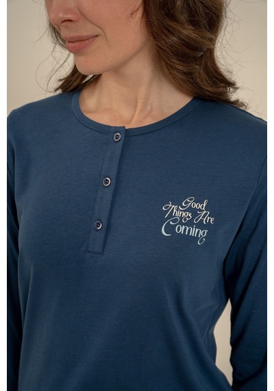 Arnetta Kadın Good Things Are Coming Lacivert Uzun Kol Pijama Takım Ar3765-s-v1 Ar3765-s-v1