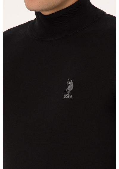 U.S. Polo Assn. Erkek Slim Fit Yarım Balıkçı Yaka Siyah Basic Kazak 50307783-VR046