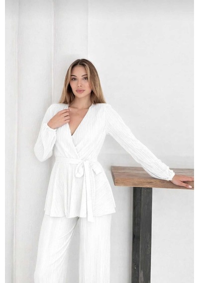 Unika Boutique Antrasit Krovave Pliseli Takım beyaz