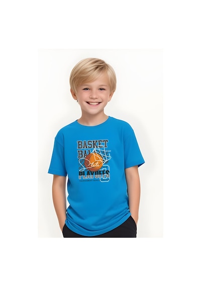 Fyk Kids Erkek Çocuk Yuvarlak Yaka Basketball Baskılı T-shirt Mavi