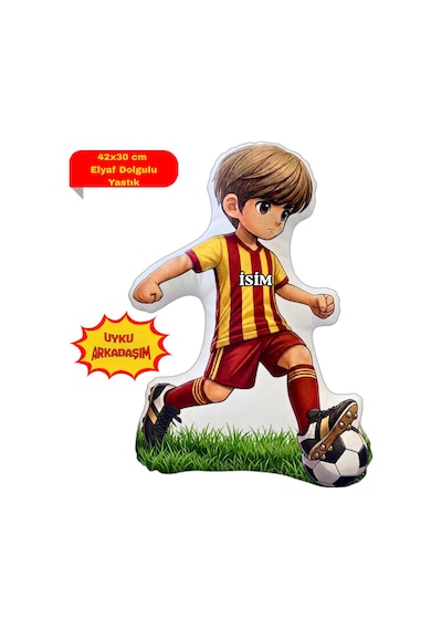 Taraftar Yastık Sarı Kırmızı Formalı Futbolcu Figür İsimli Yastık Çift Yön Baskılı Yastık 42x30cm Kırmızı - Sarı