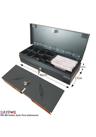 24v Flip Top Para Çekmecesi Anahtardan Ve Pos Bağlantılı Üstü Açılır Metal Para Kasası 46x17x10cm