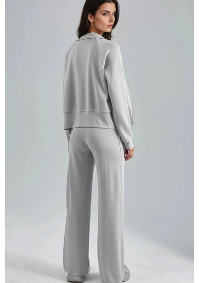 Fiolin Modal Dokulu Fermuarlı Sweatshirt & Pantolon İkili Takım Gri