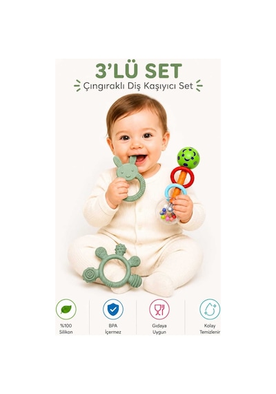 3lü Çıngıraklı Diş Kaşıyıcı Set Çok Renkli
