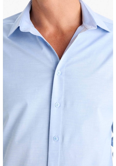 DeFacto Modern Fit Modern Kesim Poplin Düz Pamuk Karışımlı Uzun Kollu Gömlek D3375AX24AUBE177 Mavi