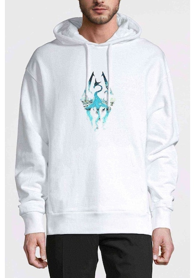 Minimalism Skyrim Background Metal Rock Baskılı Beyaz Erkek Sweat