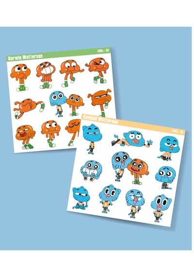 Çizgifilm-gumball-darwin Watterson- Sticker Set 2li Parlak Kağıt- Çizgi Dizi Etiket Sticker Süsleme Yeşil
