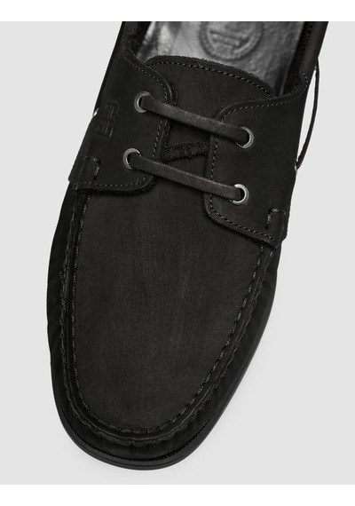 Cabani Peravia Mat Siyah Hakiki Deri Bağcıklı Loafer Ayakkabı