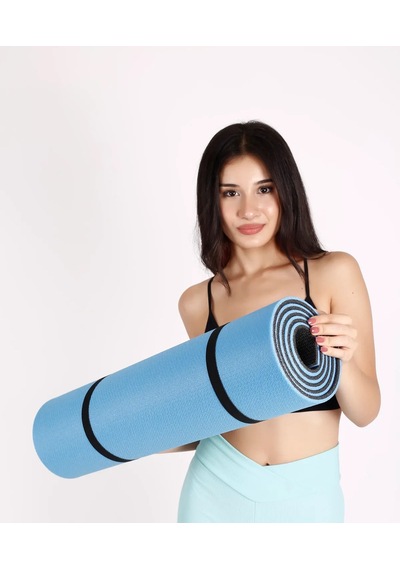 Pilates Minderi Yoga Matı 10 Mm Çift Taraflı Kullanılabilir Mavi Mavi