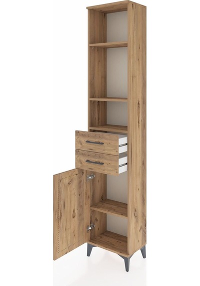 Arges Dolap 4 Raflı 2 Çekmeceli Tek Kapaklı 44x30x221 Çam-çam Çam