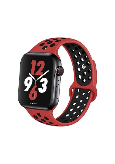 Forzacase Apple Uyumlu  Watch Ultra 2 49mm İçin Delikli Sportif Silikon Kordon Kayış - Fc009 Kırmızı-siyah