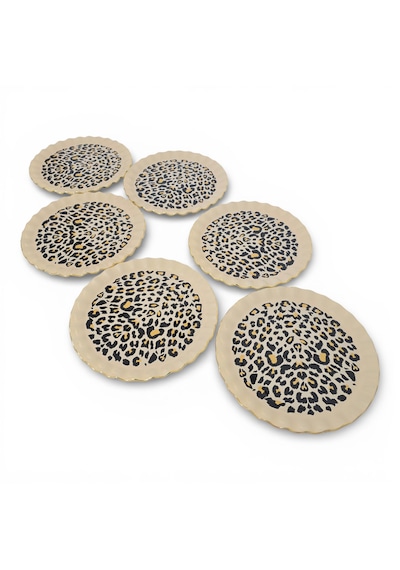 Sudedi Home 26 Cm Leopar Desenli Altın Yaldızlı Cam Servis Tabağı 6 Lı Set Çok Renkli