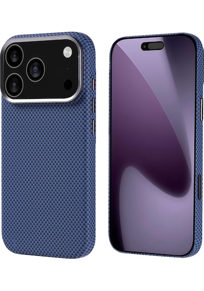 Techaks Apple Uyumlu iPhone 17 Pro Kılıf M-safe Şarj Özellikli Karbon Fiber Görünümlü Tchs Nekst Kapak - Lacivert Lacivert