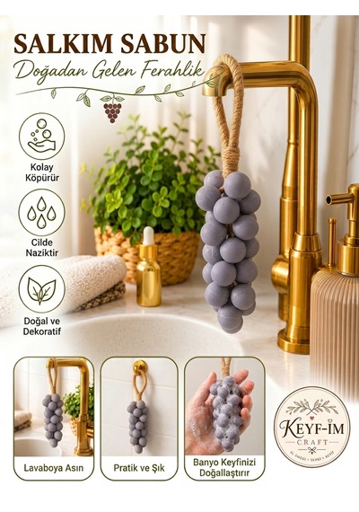 Keyfim Craft El Yapımı Gri Üzüm Tanesi Tasarımlı Banyo Ve Dekoratif Sabun Lavanta