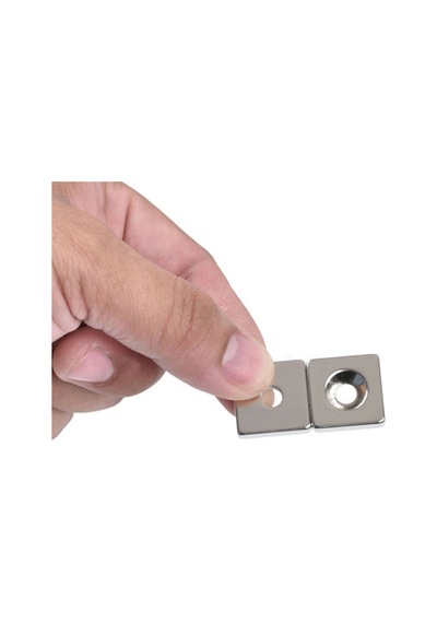 5 Adet, Köşeli, Neodyum Mıknatıs, 20x20x5 Mm, D:10/5 Mm, Havşa Delikli, Güçlü Magnet, N35 Kalite