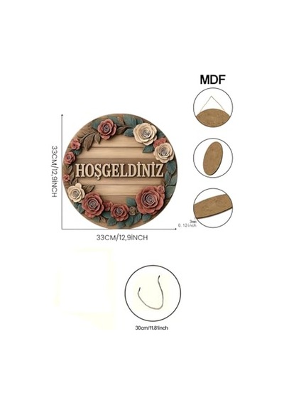 Hoş Geldiniz Çiçekli Mdf Kapı Süsü Askılı Silinebilir Dekoratif 33 Cm Ks013,beyaz 20 X Çok Renkli