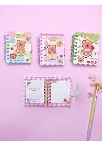Honey Bear Cırtlı Cep Boy Sevimli Ayıcık Mini Not Defteri 7x8 Cm - Yeşil