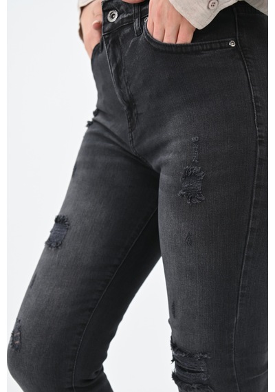 Kadın Yüksek Bel Yırtmaçlı Füme Jean Pantolon 6190-23 001