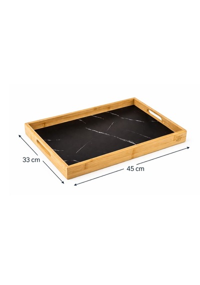 Bambum 3 Lü Ahşap Servis Tepsisi Seti 23x35 28x40 33x45 Koyu Lacivert Mermer Desen Ahşap X Koyulacivert