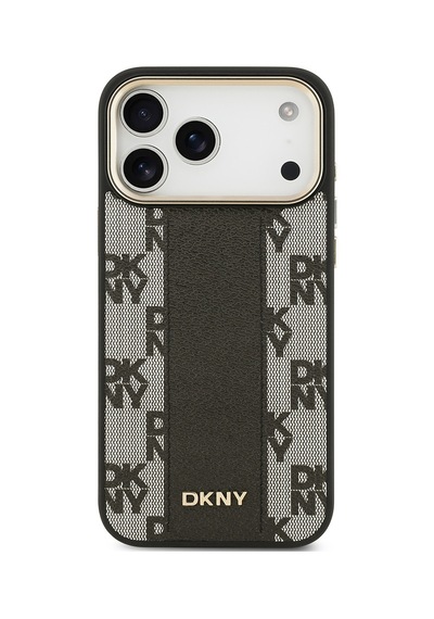 Apple Uyumlu iPhone 17 Pro Max  Kılıf Dkny Lisanslı M-safeli 3d Yazılı Checkere Pattern Kapak Siyah Siyah