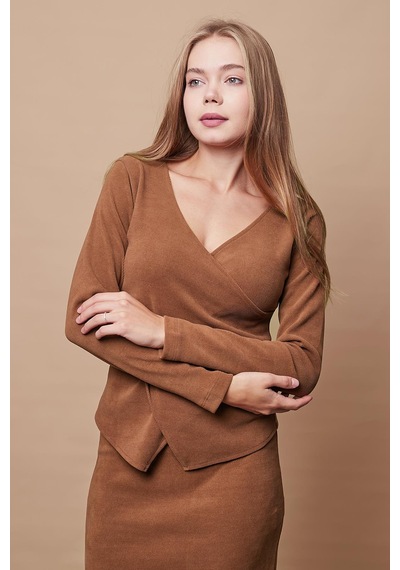 Kadın Fitilli Esnek Kışlık Kadife Kumaş Kruvaze Uzun Kol Bluz Etek Jument 105004 -camel CAMEL Kadın Fitilli Esnek Kışlık Kadife Kumaş Kruvaze Uzun Kol Bluz Etek Jument 105004 -camel CAMEL