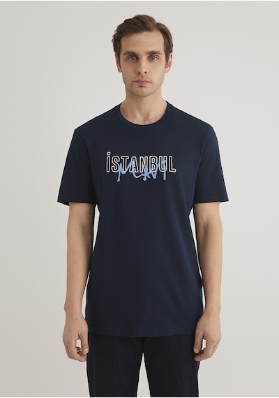 Mavi - İstanbul Baskılı Lacivert Tişört 067114-34319-Lacivert