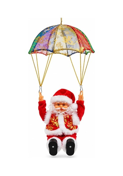 Müzikli Ve Işıklı Paraşütçü Noel Baba 15 Cm - Pilli Hareketli Yılbaşı Dekoru