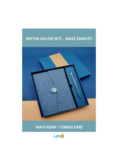 Şık Mavi Renkli Termo Deri Not Defteri Ve Roller Kalem Seti Çok Renkli