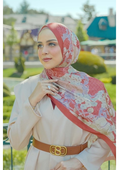 Buttonscarves Wonderland Saten Şal - Ginger Kırmızı