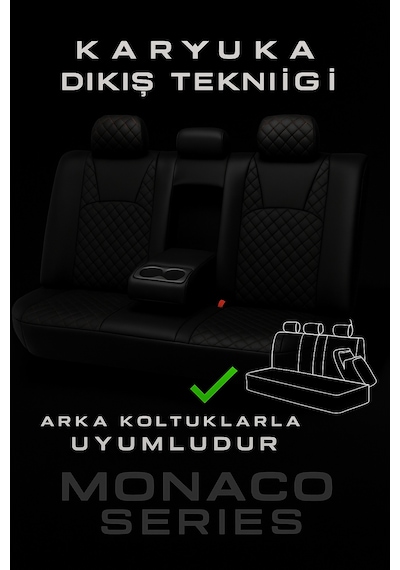 Audi A-5 Quattro 2015 - 2019 - Monaco Eviza Kumaş Deri Detaylı Oto Koltuk Kılıfı - Siyah Siyah