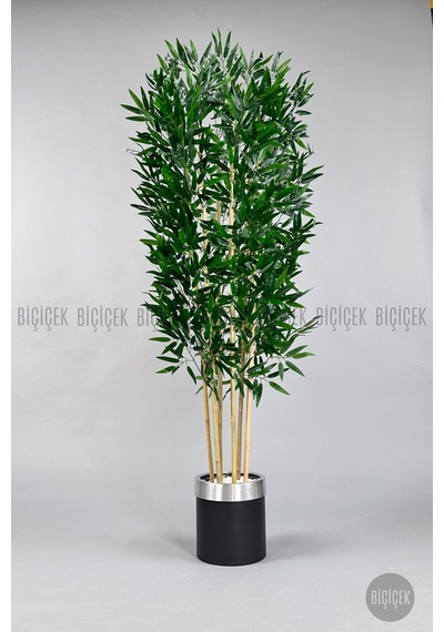 Yapay Bambu Ağacı 170cm Siyah Silver Metal Saksıda Siyah-silver