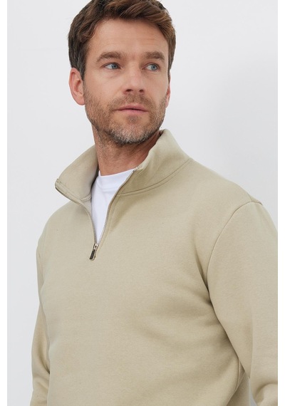 Tudors Unisex Relax Fit Rahat Kesim Pamuklu İçi Polarlı Yarım Fermuarlı Bej Dik Yaka Sweatshirt-35155 Bej Tudors Unisex Relax Fit Rahat Kesim Pamuklu İçi Polarlı Yarım Fermuarlı Bej Dik Yaka Sweatshirt-35155 Bej