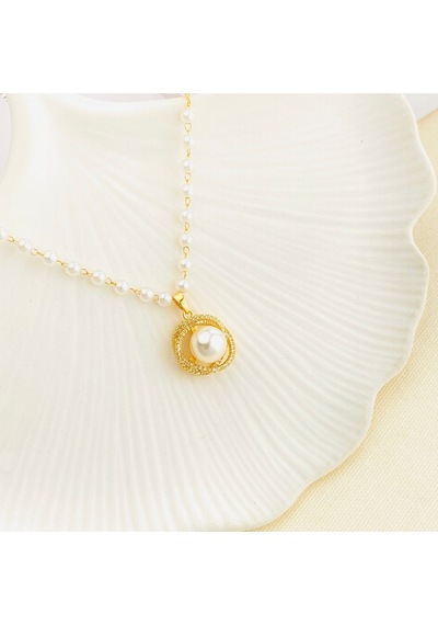 İnci Kolye İnci Ve Zirkon Detaylı Kadın Kolye Gold 45cm Altın - Beyaz
