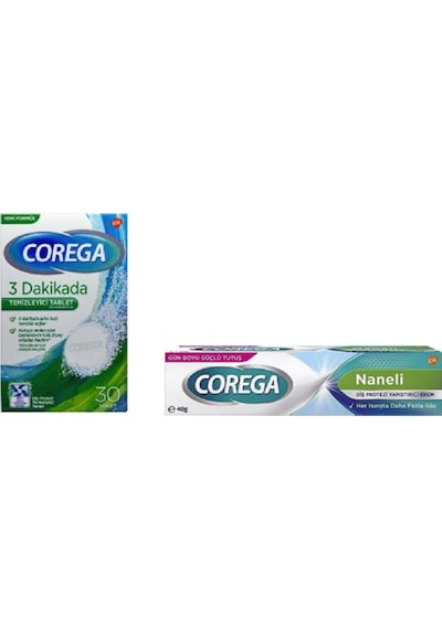 Corega Protez Temizleyici Tablet 30lu + Protez Yapiştirici Ferahlatici 40 Gr