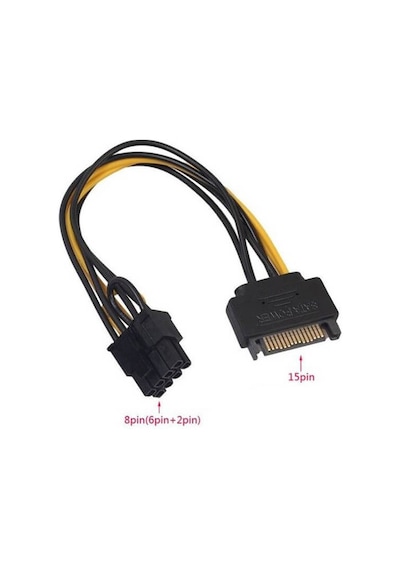 Sata To 6+2 Pin 8 Pin Ekran Kartı Power Çevirici Kablo Bakır 20Cm