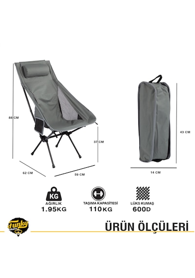 Funky Chaırs Sky Ultralight Katlanabilir Kamp Sandalyesi - Gri