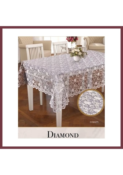Storeşahin Diorra Model Krem-gold Keten Kendinden Runnerli Masa Örtüsü 160x220 Cm Şık Yemek Masası Shn0720 Krem - Gold