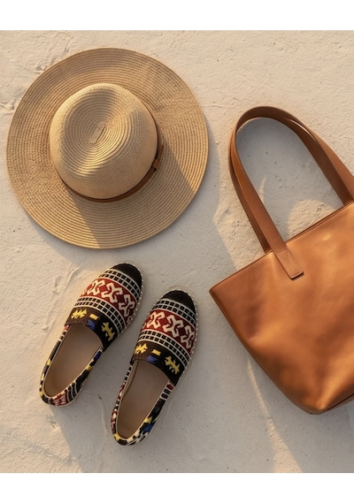 Futsishoes Magnolıa Siyah Kilim Desenli Hakiki Deri Kadın Etnik Desen Espadril Ayakkabı