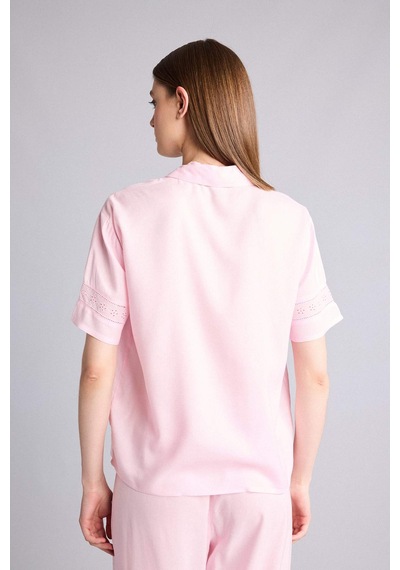 Defacto Regular Fıt Pijama Yaka Dokuma Pijama Üst G8217ax26smpn648 Pembe-pn648