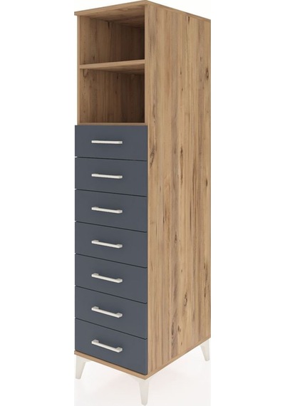 Kronos Dolap 2 Raflı 7 Çekmeceli 44x59x182 Çam-antrasit Atlas Çam