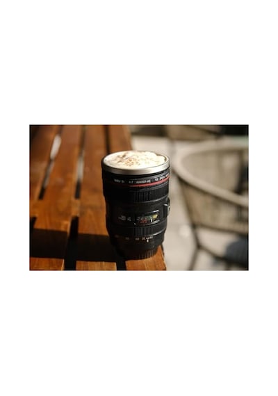 Objektif Kupa Lens Kupa Kahve Ve Çay İçin Termos Kupa Fotoğraf Tutkunları İçin Dekoratif Hediyelik 350 Ml Plastik Kapak Açık Ahşap